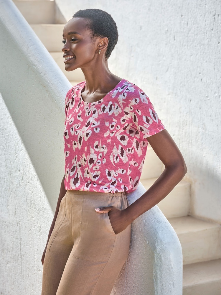 Pure Collection 100% Linen Short Sleeve Round Neck T-Shirt - Image 1 of 3