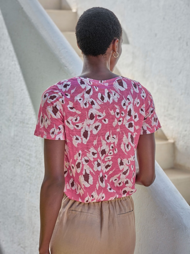 Pure Collection 100% Linen Short Sleeve Round Neck T-Shirt - Image 2 of 3