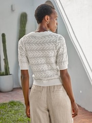 Pure Collection 100% Cotton Crochet Trim Top - Image 2 of 3