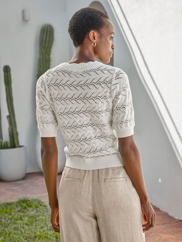 Pure Collection 100% Cotton Crochet Trim Top - Image 2 of 3