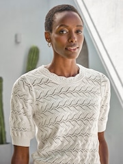 Pure Collection 100% Cotton Crochet Trim Top - Image 3 of 3