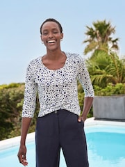 Pure Collection 3/4 Sleeve 100% Linen Jersey Top - Image 1 of 2