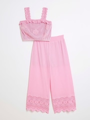 River Island Pink Girls Crochet 100% Cotton Trousers Set - Image 1 of 5