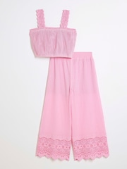 River Island Pink Girls Crochet 100% Cotton Trousers Set - Image 2 of 5