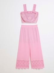 River Island Pink Girls Crochet 100% Cotton Trousers Set - Image 3 of 5