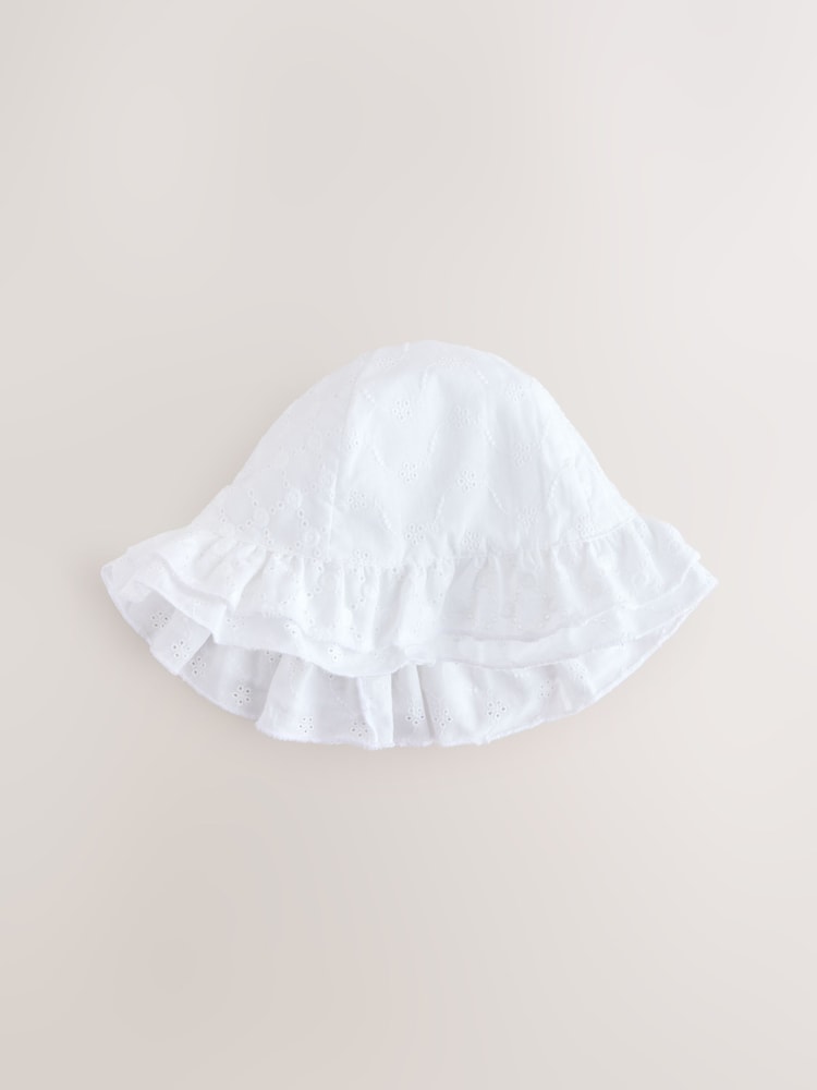 White Frill Baby Broderie Hat (0mths-2yrs) - Image 1 of 3