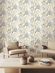 Ohpopsi Grey Mustard Summer Fern 10M Wallpaper - Image 1 of 2