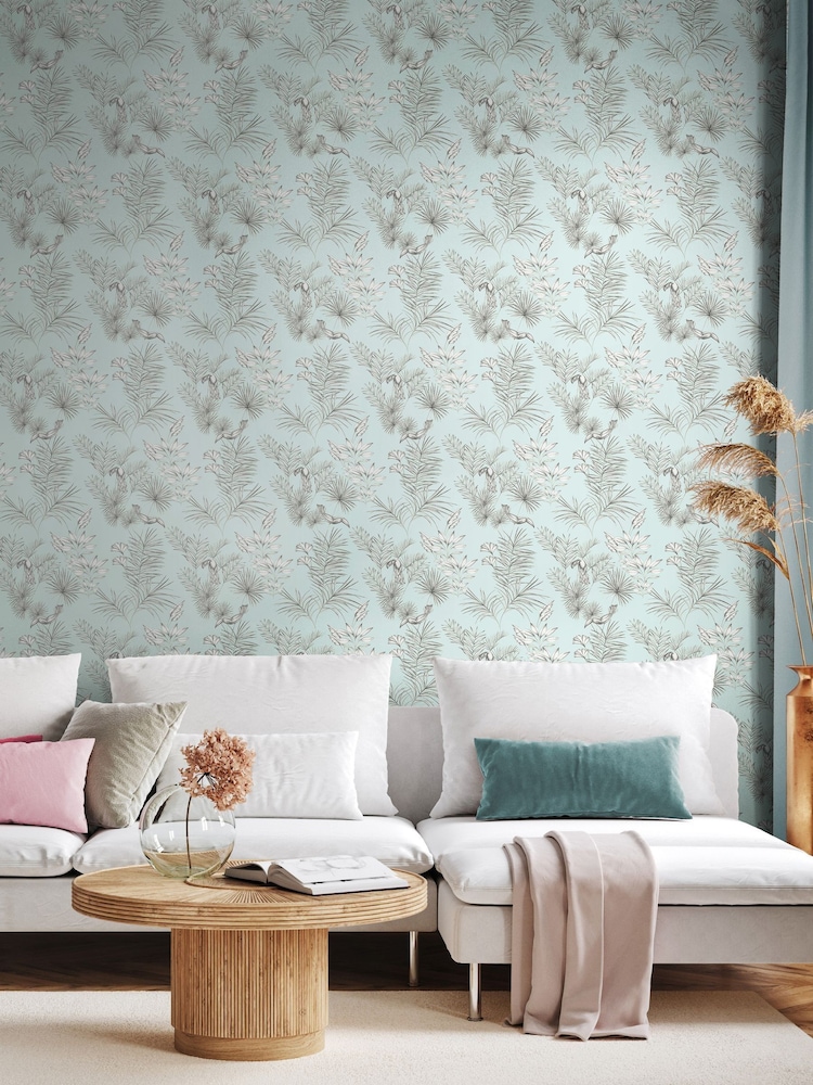 Ohpopsi Duck Egg Toile Linen 10M Wallpaper - Image 1 of 2