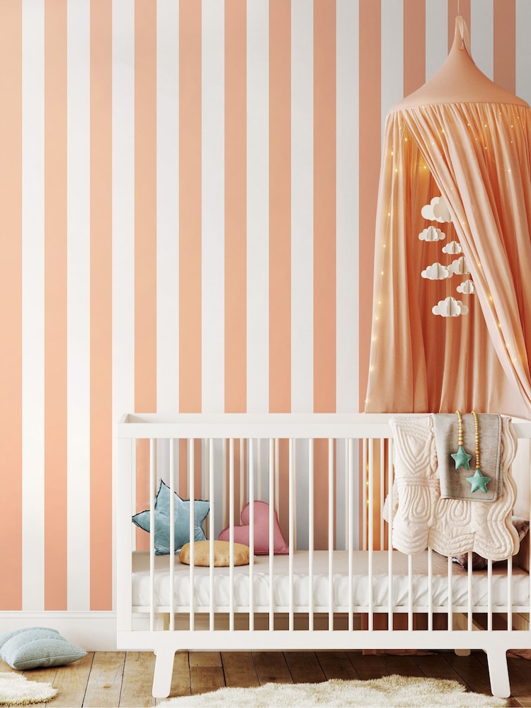 Ohpopsi Peach Puff Bloc Stripe 10M Wallpaper - Image 1 of 2