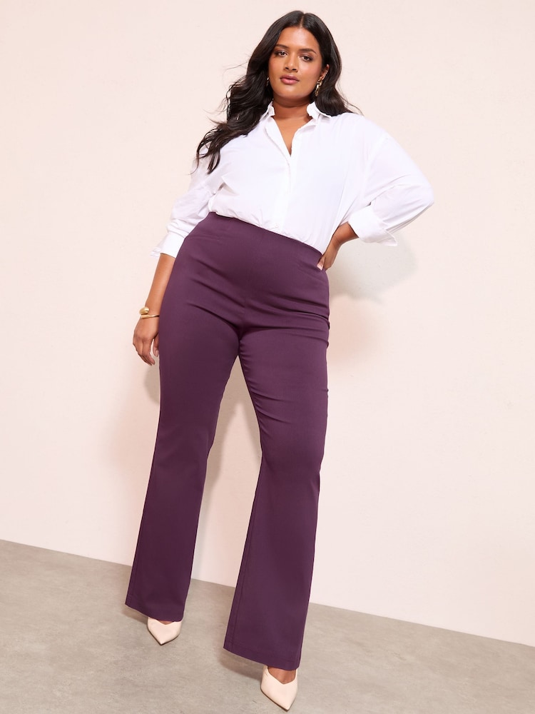 Friends Like These Berry Red Curve Sculpting Stretch Flared Trousers - Image 1 of 4
