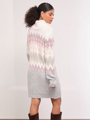 Lipsy Pink/White Christmas Fairisle Pattern Cowl Neck Knitted Jumper Dress - Image 3 of 4