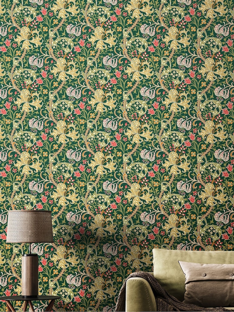 Hoopla Walls Green Lily Ogee 10M Wallpaper - Image 1 of 2 Hoopla Walls Green Lily Ogee 10M Wallpaper - Image 1 of 2