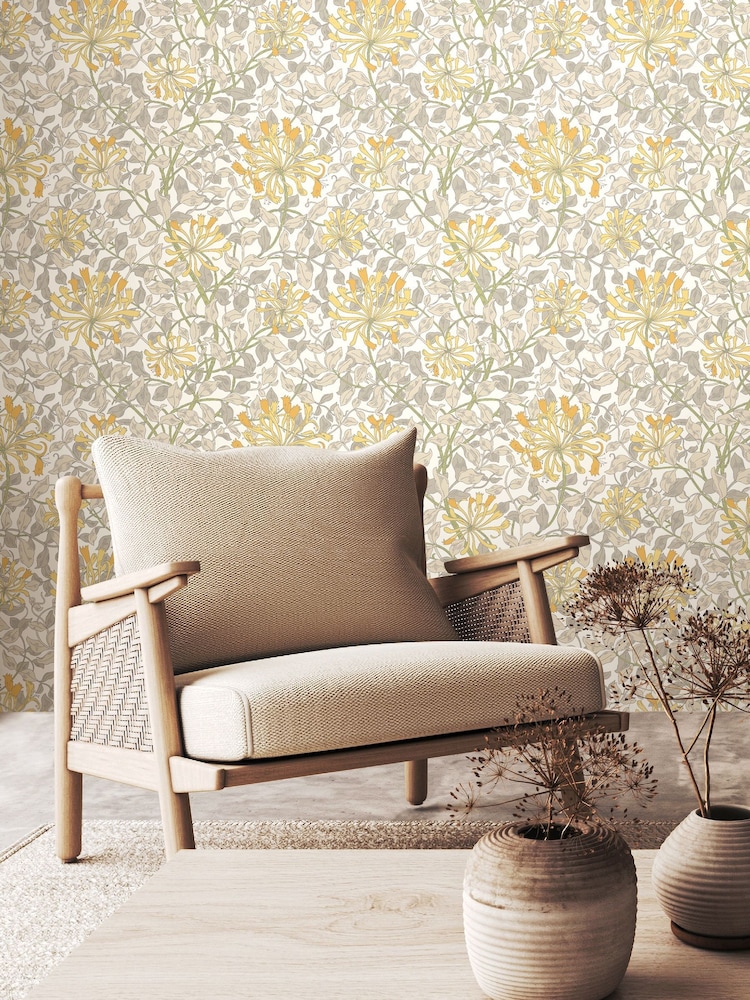 Hoopla Walls Warm Grey Honeysuckle Leaf Trail 10M Wallpaper - Image 1 of 2