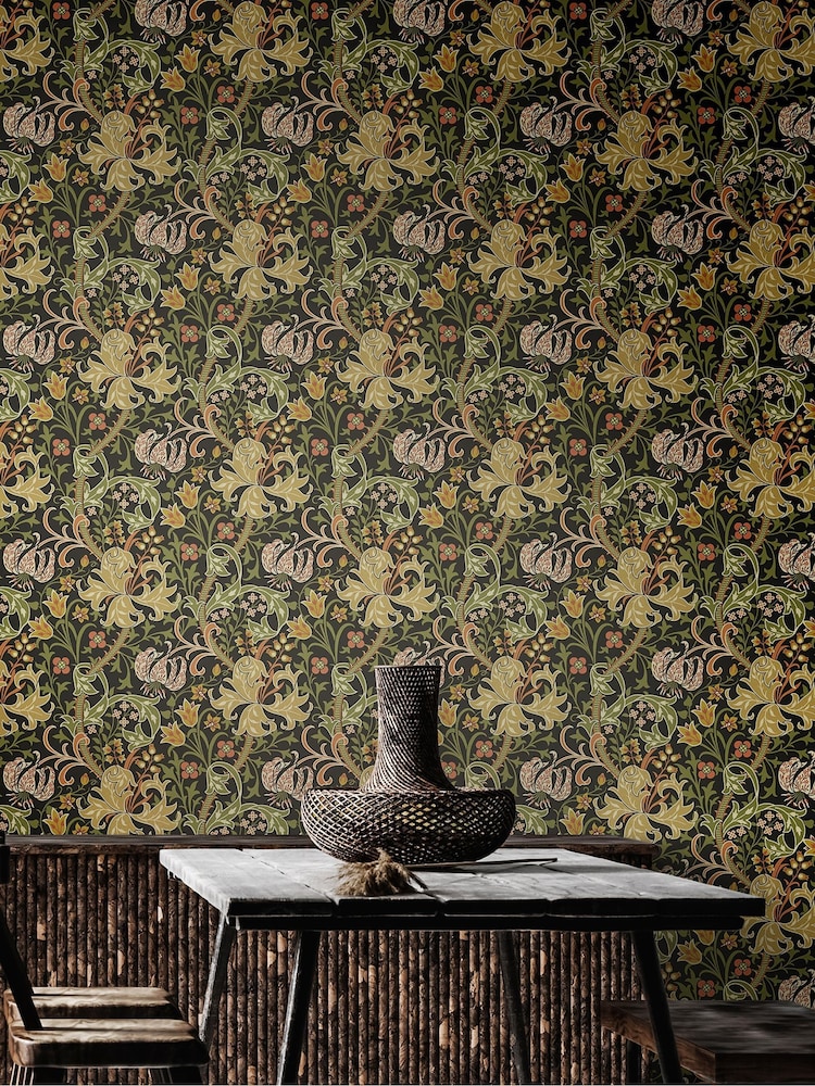 Hoopla Walls Black Lily Ogee 10M Wallpaper - Image 1 of 2