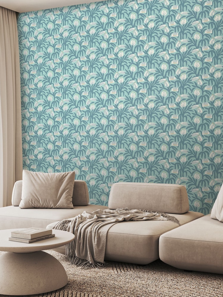Hoopla Walls Denim Chunky Flower Wallpaper - Image 1 of 2 Hoopla Walls Denim Chunky Flower Wallpaper - Image 1 of 2