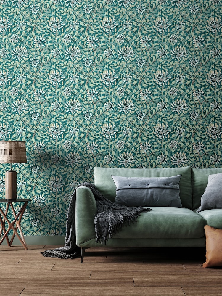 Hoopla Walls Dark Jade Honeysuckle Leaf Trail 10M Wallpaper - Image 1 of 2 Hoopla Walls Dark Jade Honeysuckle Leaf Trail 10M Wallpaper - Image 1 of 2