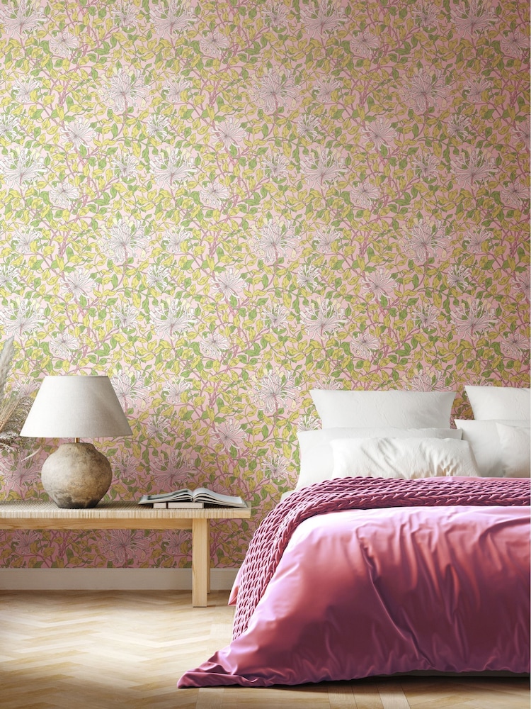 Hoopla Walls Soft Pink Honeysuckle Leaf Trail 10M Wallpaper - Image 1 of 4