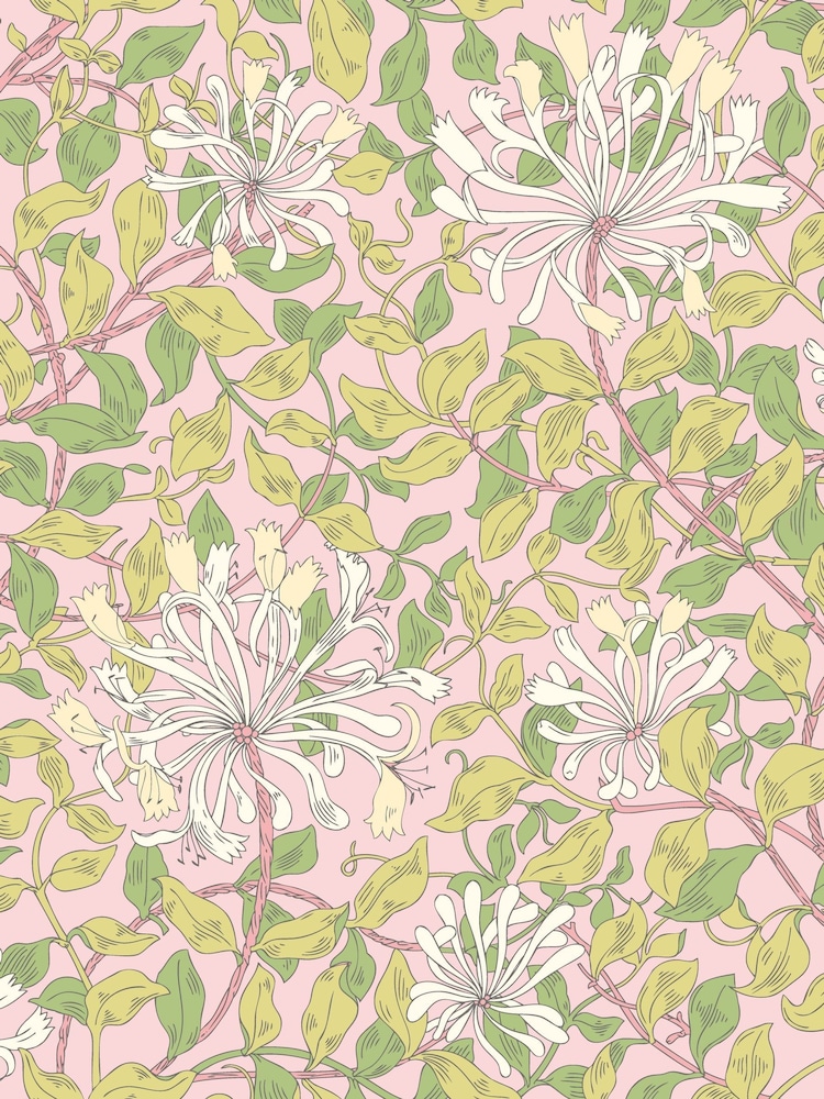 Hoopla Walls Soft Pink Honeysuckle Leaf Trail 10M Wallpaper - Image 2 of 4