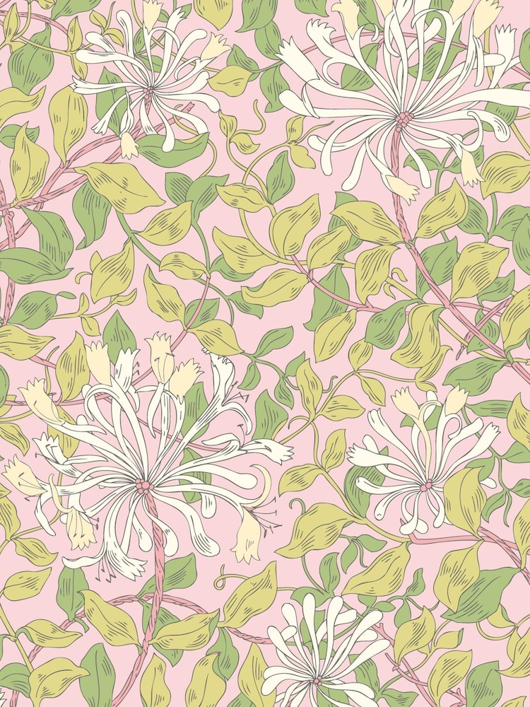 Hoopla Walls Soft Pink Honeysuckle Leaf Trail 10M Wallpaper - Image 4 of 4