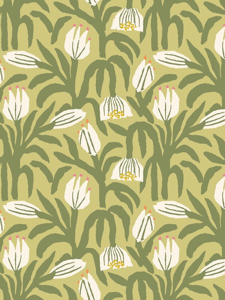 Hoopla Walls Olive Green Chunky Flower 10M Wallpaper - Image 2 of 2