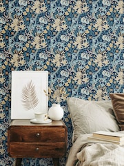 Hoopla Walls Navy Blue Lily Ogee 10M Wallpaper - Image 1 of 2