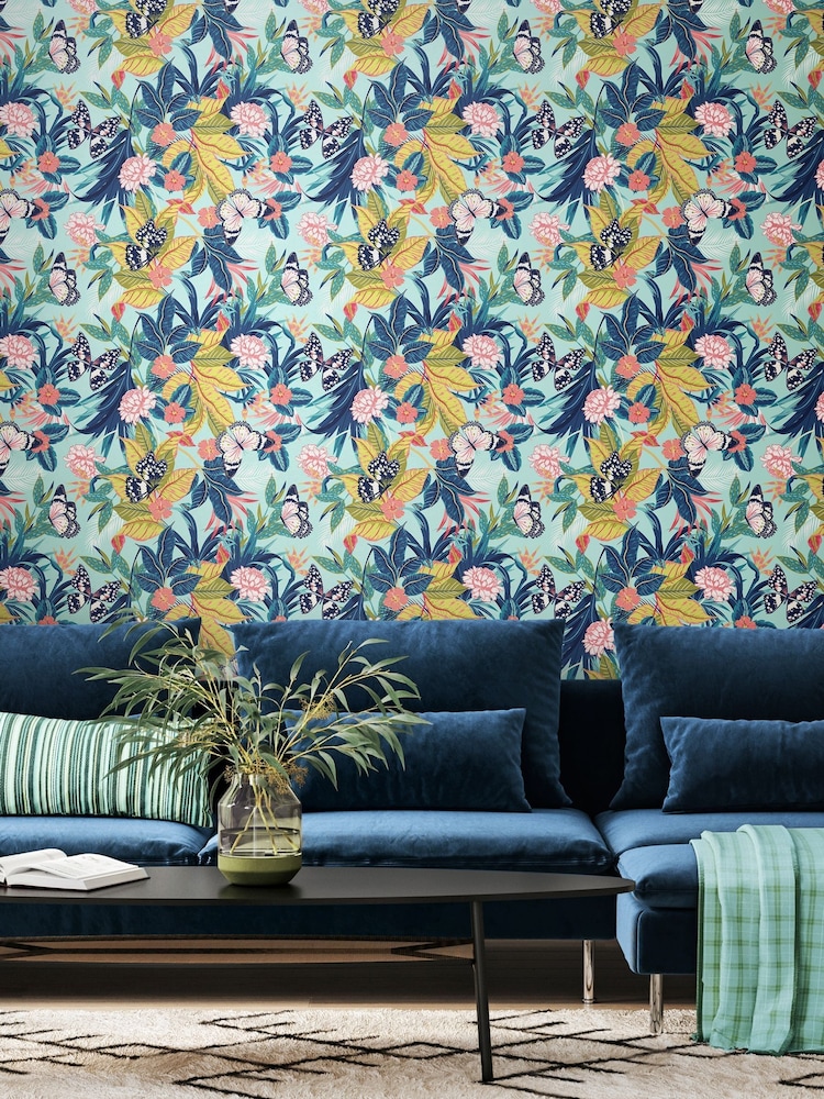 Hoopla Walls Aqua and Rouge Paradise 10M Wallpaper - Image 1 of 2