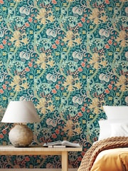 Hoopla Walls Teal Lily Ogee 10M Wallpaper - Image 1 of 2