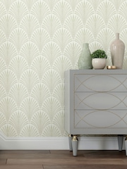 Hoopla Walls Sage Green Leaf Fan 10M Wallpaper - Image 1 of 2