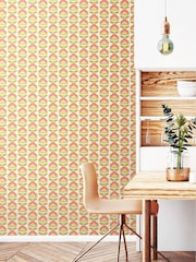 Hoopla Walls Apricot Mix Retro Flower 10M Wallpaper - Image 1 of 2