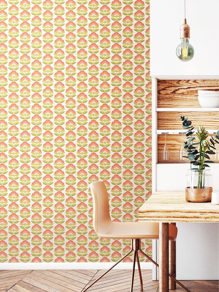 Hoopla Walls Apricot Mix Retro Flower 10M Wallpaper - Image 1 of 2