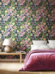 Hoopla Walls Indigo and Pink Paradise 10M Wallpaper - Image 1 of 2