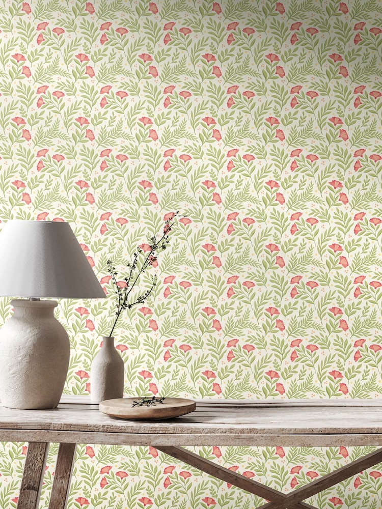 Hoopla Walls Coral Petite Posy 10M Wallpaper - Image 1 of 2