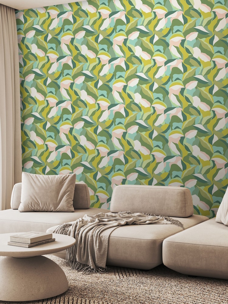 Hoopla Walls Green Leafy Patchwork 10M Wallpaper - Image 1 of 2 Hoopla Walls Green Leafy Patchwork 10M Wallpaper - Image 1 of 2