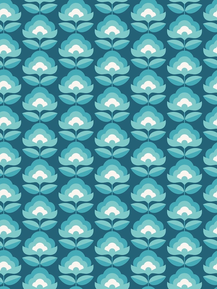 Hoopla Walls Teal Mix Retro Flower 10M Wallpaper - Image 2 of 2
