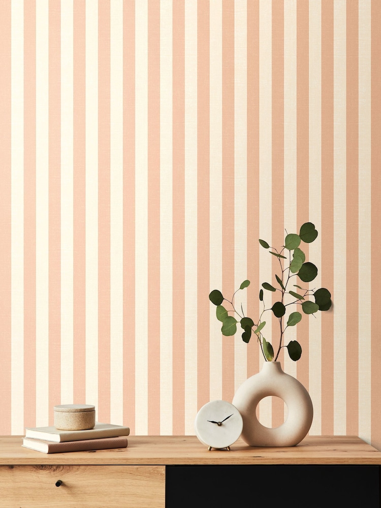 Hoopla Walls Peach Shadow Stripe 10M Wallpaper - Image 1 of 2