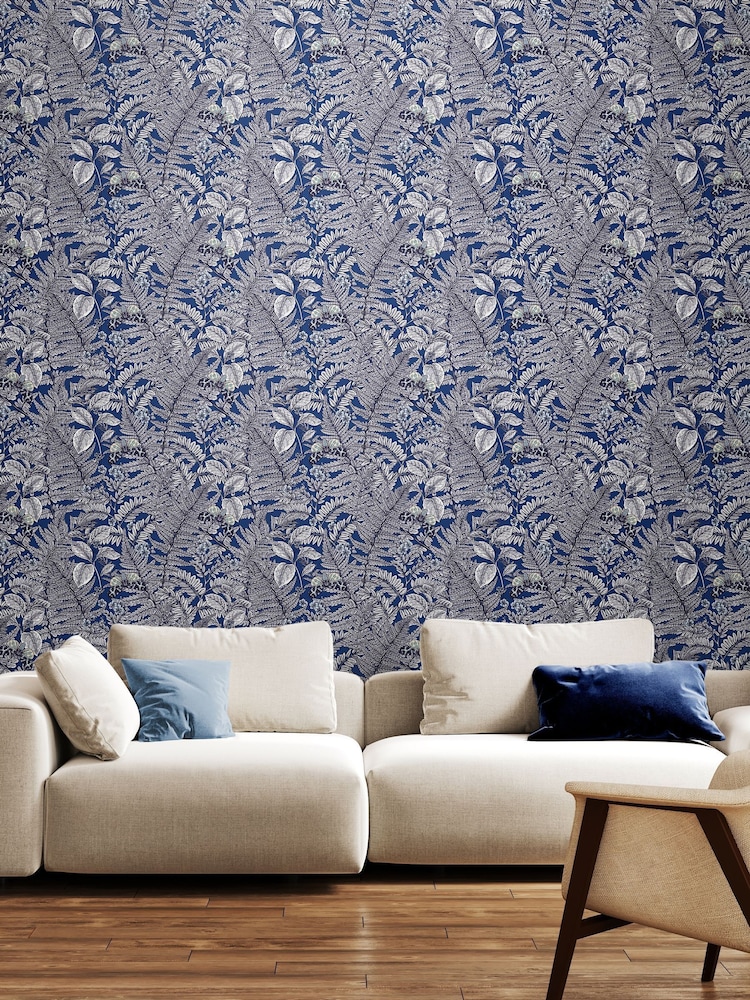 Hoopla Walls Indigo Wild Ferns 10M Wallpaper - Image 1 of 2