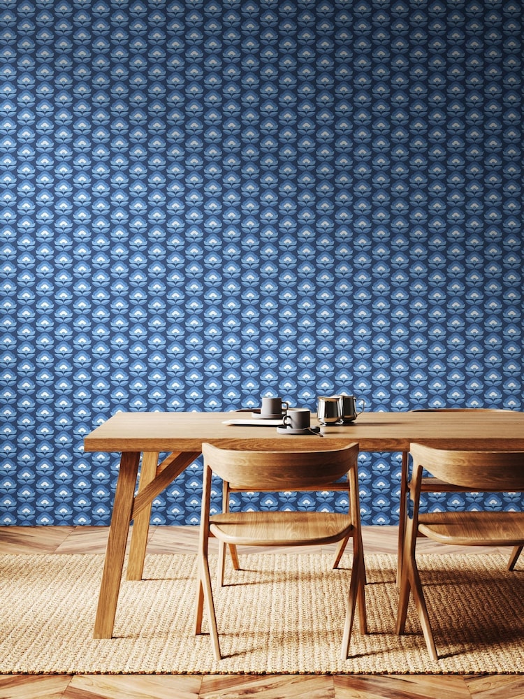 Hoopla Walls Indigo Mix Retro Flower 10M Wallpaper - Image 1 of 2