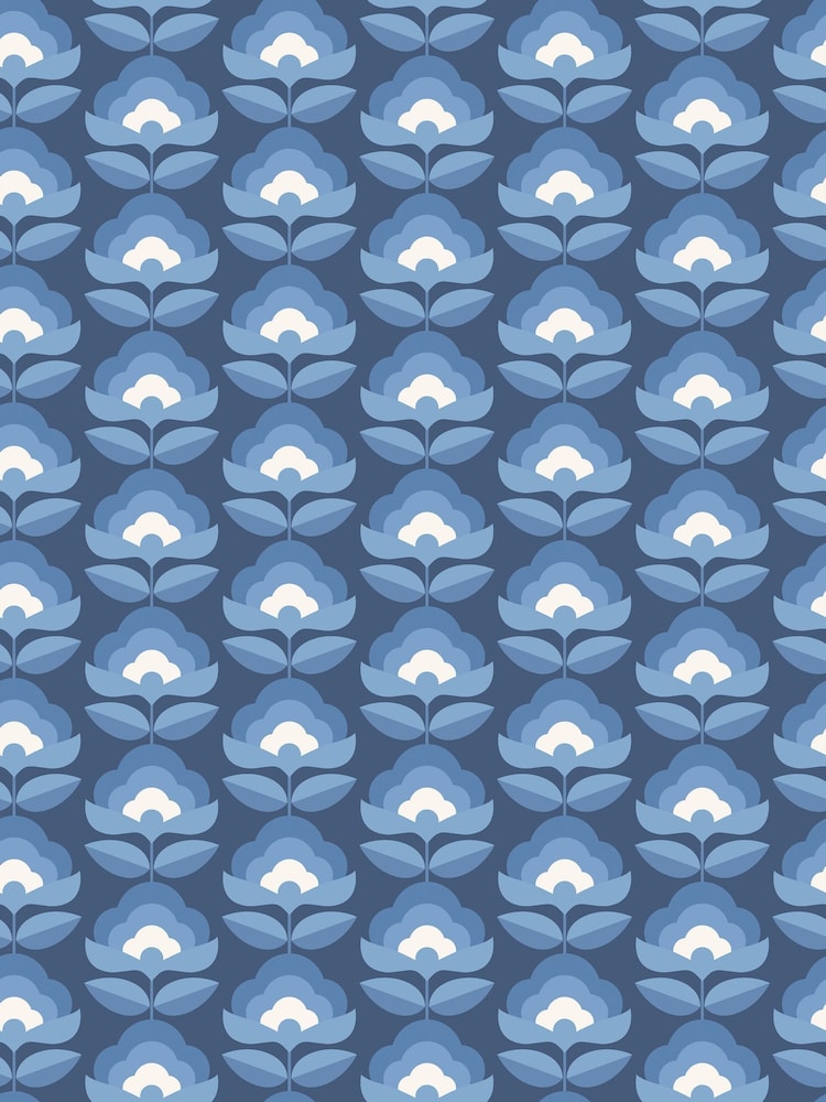 Hoopla Walls Indigo Mix Retro Flower 10M Wallpaper - Image 2 of 2