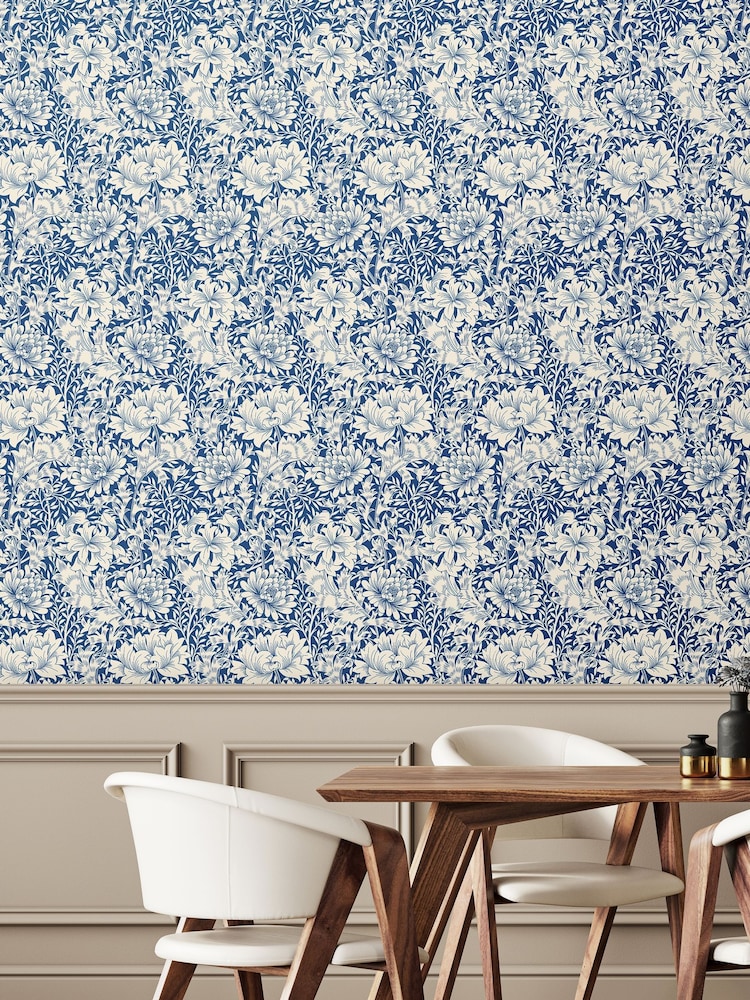 Hoopla Walls Indigo Blue Chrysanthemum 10M Wallpaper - Image 1 of 2