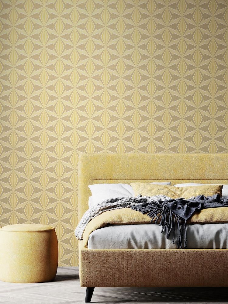 Hoopla Walls Grey and Yellow Sunray Diamond 10M Wallpaper - Image 1 of 2