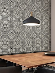 Hoopla Walls Black Ogee Damask 10M Wallpaper - Image 1 of 2