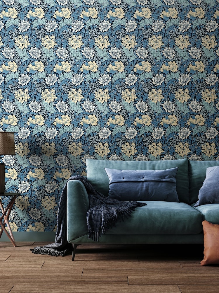 Hoopla Walls Navy Mix Chrysanthemum 10M Wallpaper - Image 1 of 2