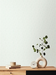 Hoopla Walls Duckegg Ditsy Leaf Stripe 10M Wallpaper - Image 1 of 2