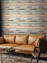 Hoopla Walls Orange and Blue Horizontal Stripe 10M Wallpaper - Image 1 of 2