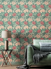 Hoopla Walls Green and Pink Chrysanthemum 10M Wallpaper - Image 1 of 2