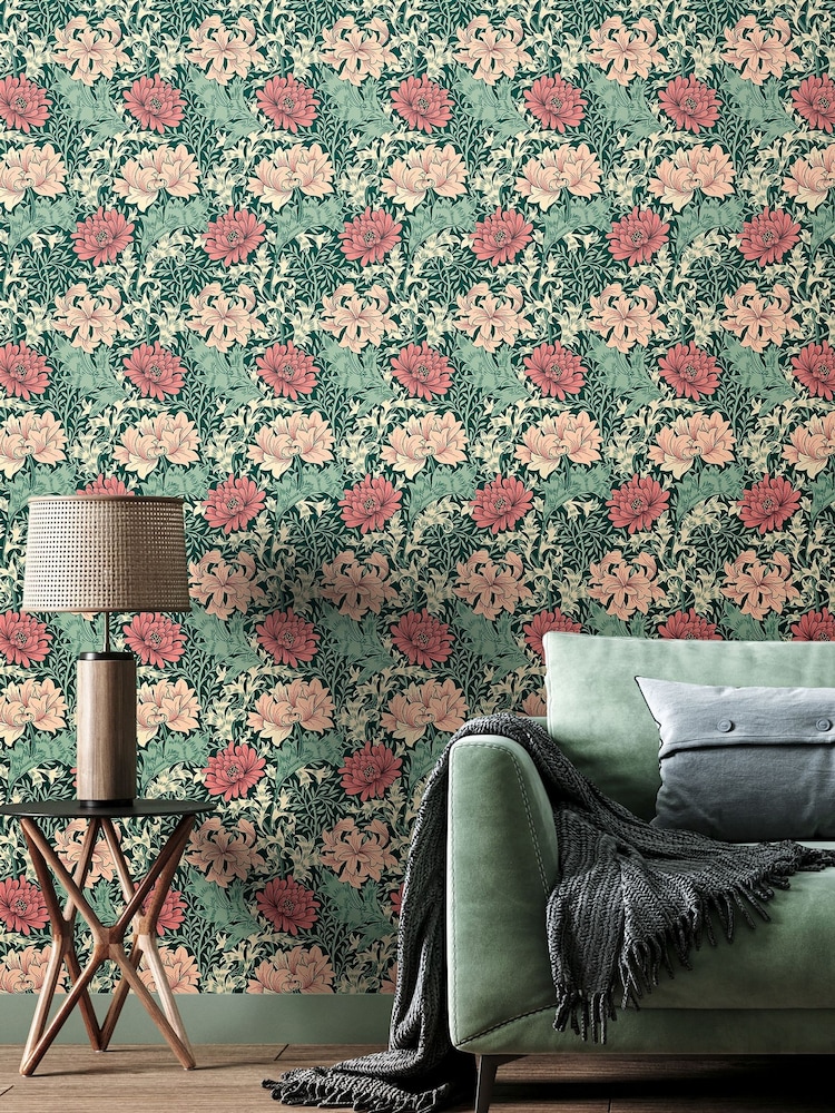 Hoopla Walls Green and Pink Chrysanthemum 10M Wallpaper - Image 1 of 2