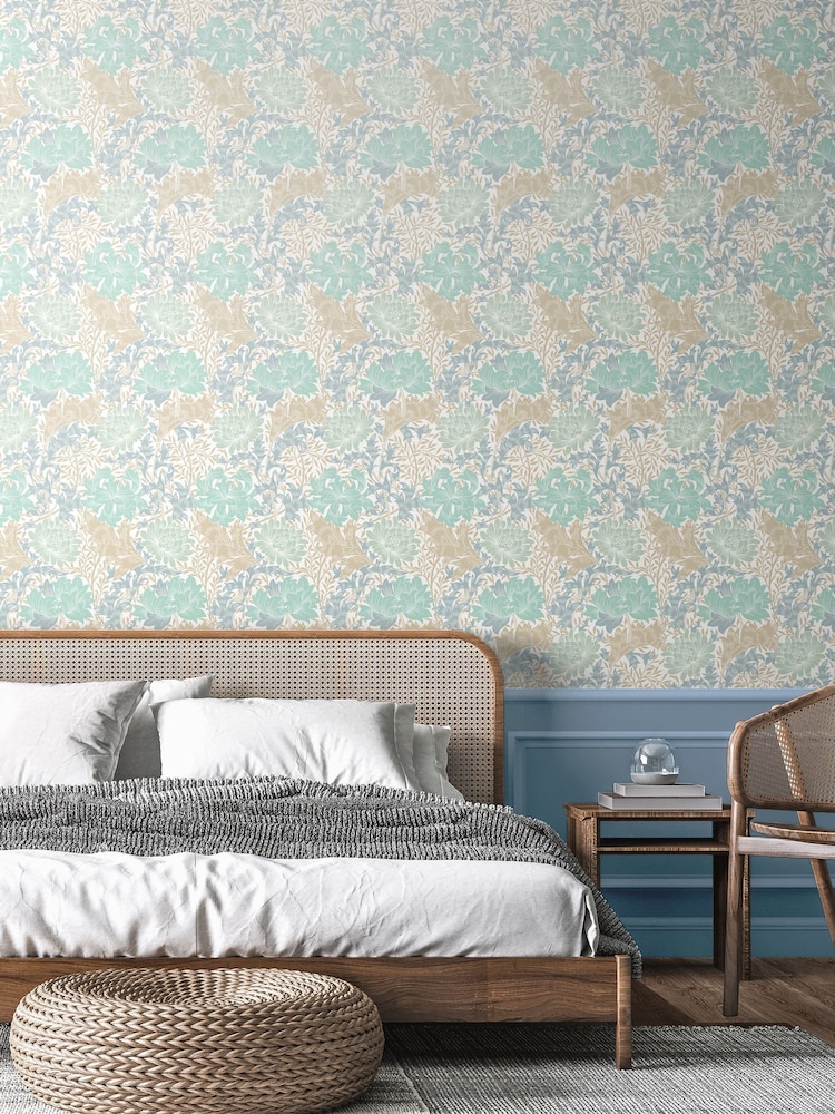 Hoopla Walls Duckegg Blue Chrysanthemum 10M Wallpaper - Image 1 of 2