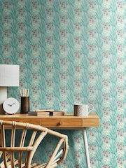 Hoopla Walls Seafoam and Coral Meadow Stripe 10M Wallpaper - Image 1 of 2