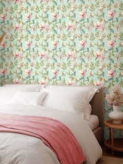 Hoopla Walls Duck Egg and Blush Orchid Bloom 10M Wallpaper - Image 1 of 2