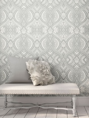 Hoopla Walls Grey Ogee Damask 10M Wallpaper - Image 1 of 2